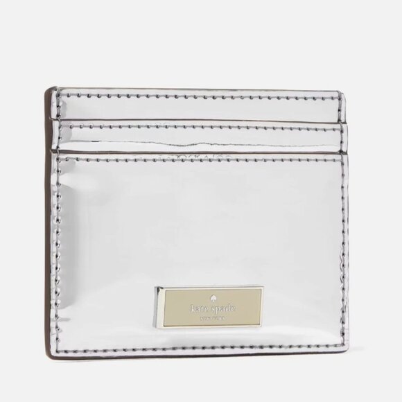 New Kate Spade Bridget Mirror Metallic Small Slim Card Holder Silver - Picture 2 of 4